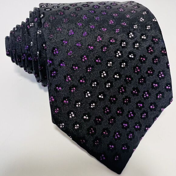 Massimo Bizzocchi 8.00 CM Black All Silk Necktie with Purple accents 59” Length - Picture 1 of 9